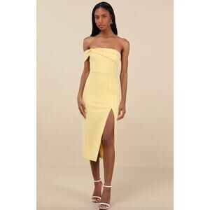 Lulus Twist and Make Up Light Yellow One-Shoulder Bodycon Midi Dress XS NWT